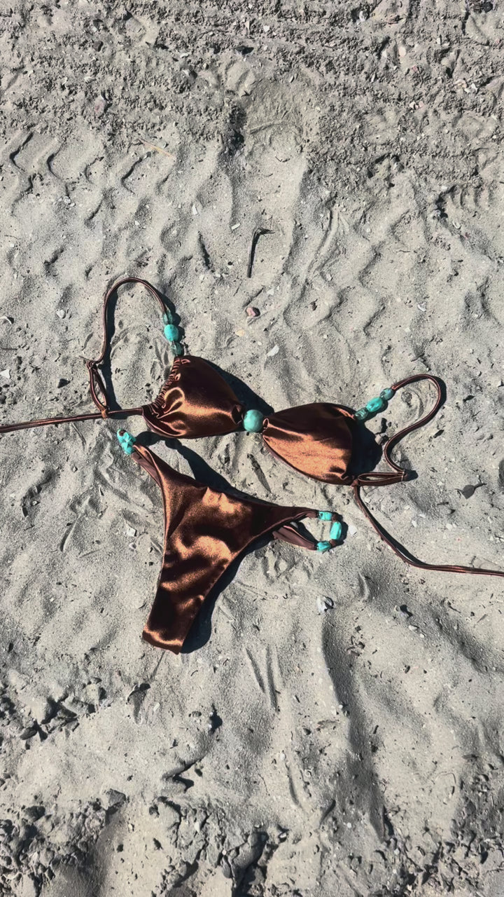 Sea Glass Brown Beaded Offset Triangle